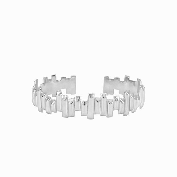 Thin Basalt Cuff Bracelet in sterling silver, inspired by Iceland's basalt columns. Handcrafted by Elke Van Dyke.