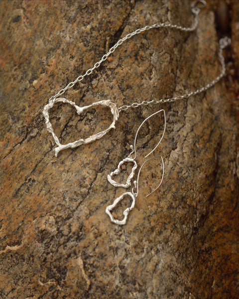 Algarve Heart Earrings with long ear hook by Elke Van Dyke Design. Inspired by Portugal's coastal beauty.