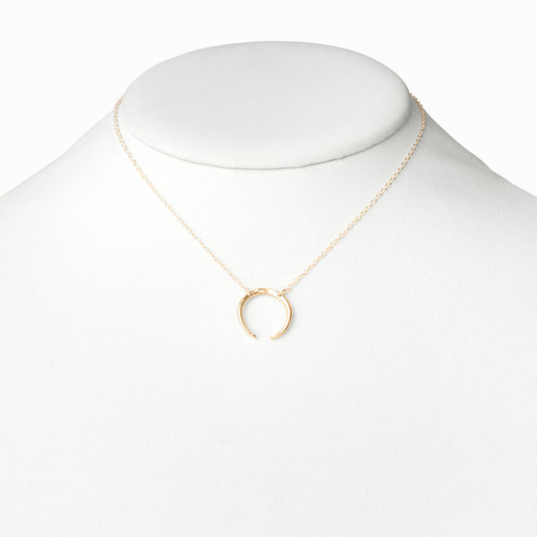 Gold Crescent Moon Necklace by Elke Van Dyke – handcrafted 14k gold vermeil pendant with celestial minimalist design.