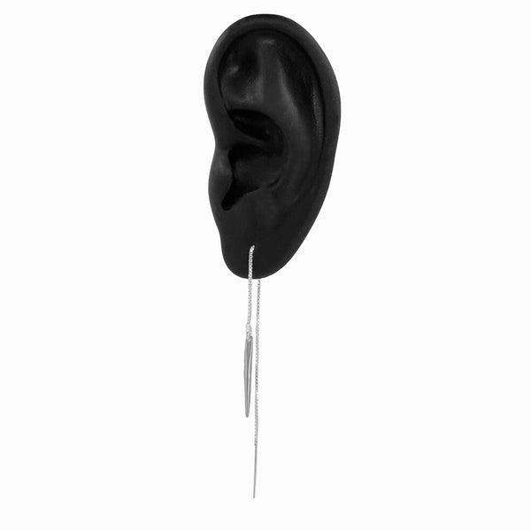 Icicle Chain Threader Earrings by Elke Van Dyke – handcrafted sterling silver with minimalist, sculptural icicle-inspired design. on display ear.