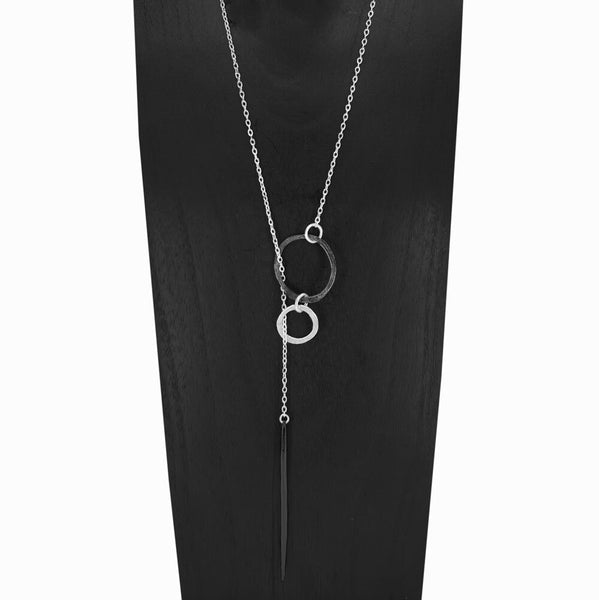 Elke Van Dyke Design mage of the Icicle Lariat Oxidized Necklace on a mannequin neck