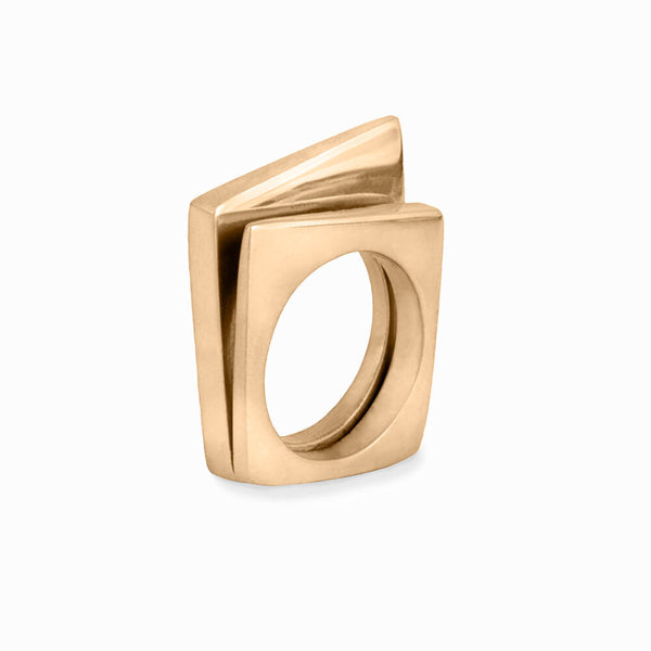 Elke Van Dyke Design image of both Short and Tall Shard Rings in Gold standing up side view
