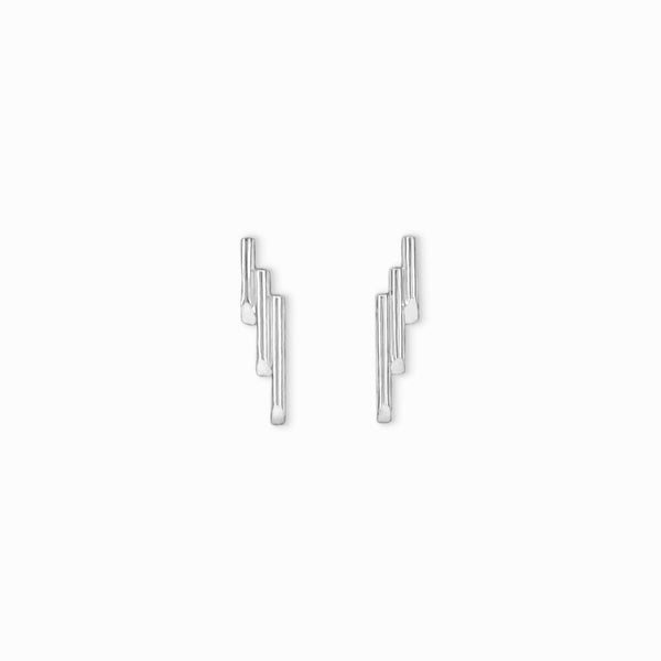 Basalt Stud Earrings in sterling silver with stepped column texture, inspired by Iceland. Handcrafted minimalist jewelry by Elke Van Dyke.