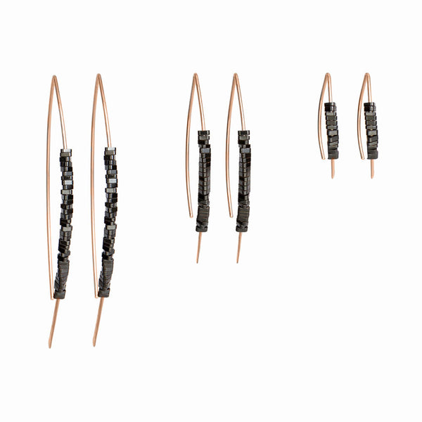 Elke Van Dyke Design Hematite Rose Gold Wishbone Threader Earrings all sizes
