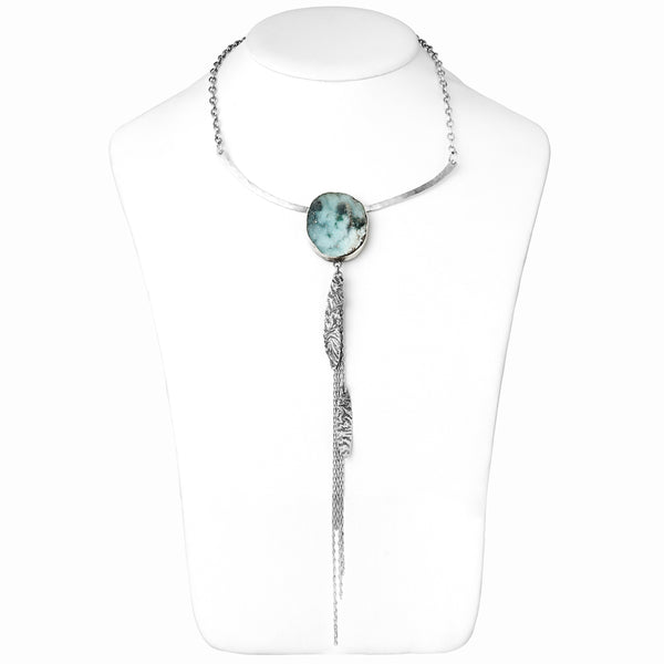 Iceland Necklace with Chrysocolla and Atacamite stone, handcrafted in sterling silver by Elke Van Dyke Design.