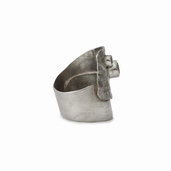 Elke Van Dyke Design's Glacier Garnet & Grey Spinel Ring front view – handcrafted sterling silver and gemstone jewelry by Elke Van Dyke, from the Glacier Collection.