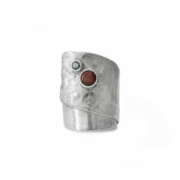 Elke Van Dyke Design's Glacier Garnet & Grey Spinel Ring front view – handcrafted sterling silver and gemstone jewelry by Elke Van Dyke, from the Glacier Collection.