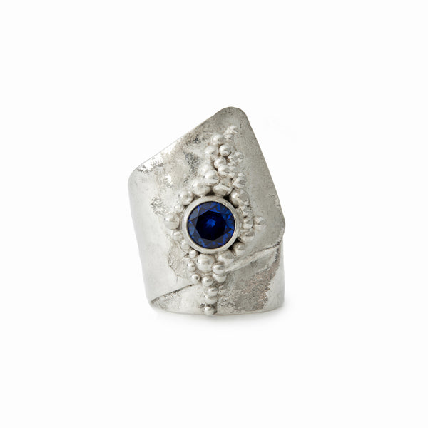 Elke Van Dyke Design Glacier Sapphire Ring front view. One of a kind ring.