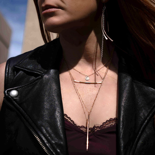 Elke Van Dyke Large Rose Gold Icicle Necklace – handmade organic pendant, minimalist and sculptural design.