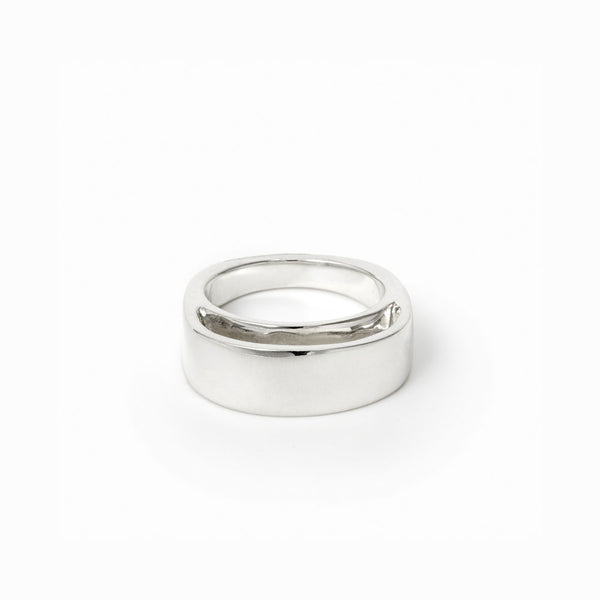 Barrel Ring hand crafted by Elke Van Dyke - a sculptural sterling silver ring inspired by rolling waves. Bold and minimalist.