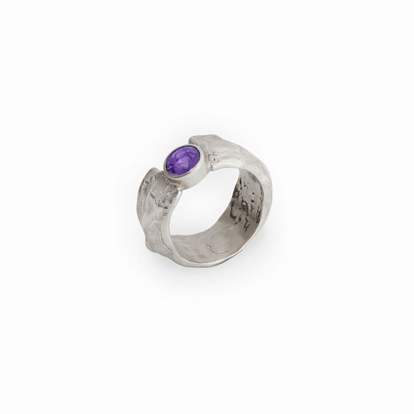 Elke Van Dyke Design Gemstone Waterfall Rings with Thin Bands sitting in a row, Handcrafted in sterling silver.