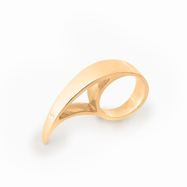 Elke Van Dyke's Gold Tsunami Ring—14K gold-plated over sterling silver with sculptural curves. Bold, wearable art .