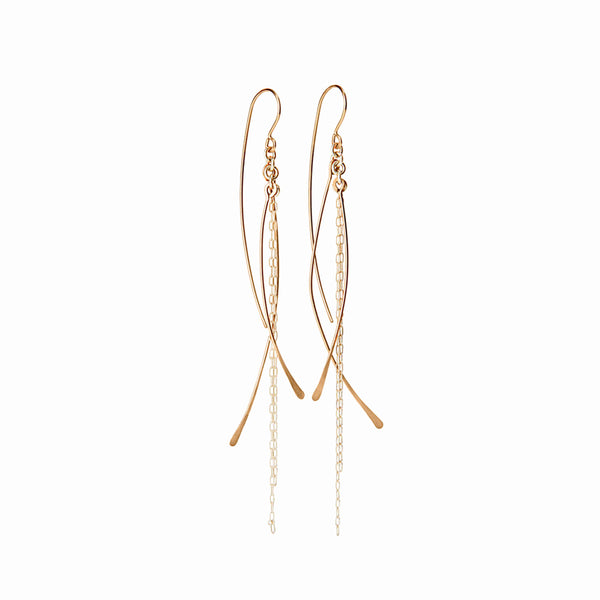 Elke Van Dyke Design Gold Waterfall Chain Dangle Earrings Front View