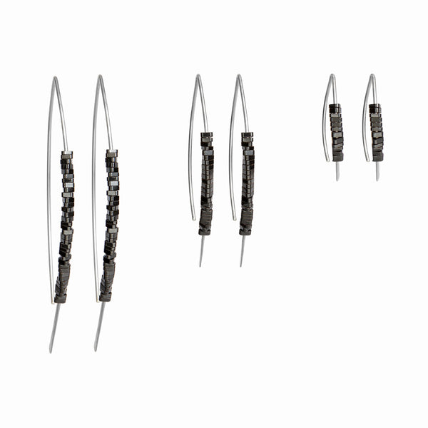 Elke Van Dyke Design Hematite Silver Wishbone Threader Earrings all sizes