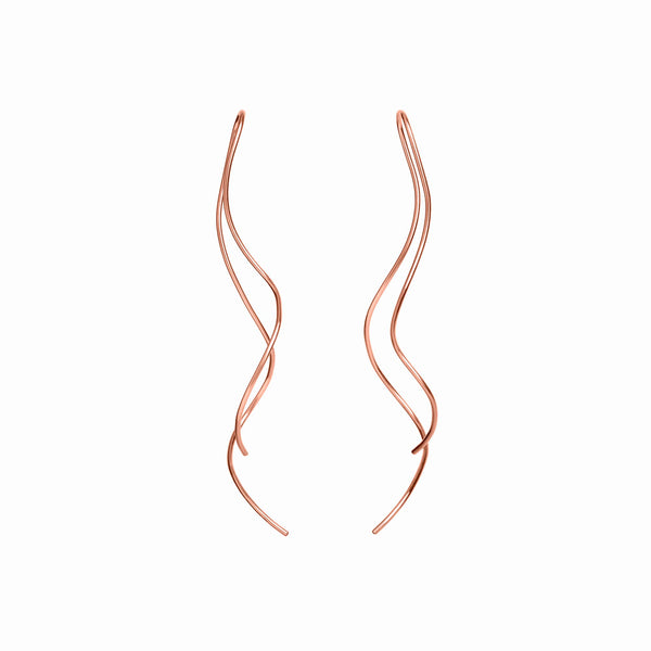 Elke Van Dyke Design Long Rose Gold Squiggle Threader Earrings