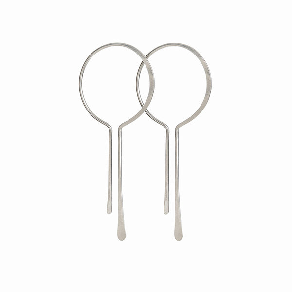 Elke Van Dyke Design Long Silver Drop Hoops