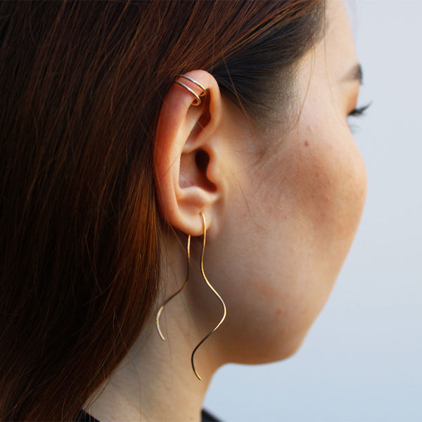 Elke Van Dyke Design Long Rose Gold Squiggle Threader Earrings