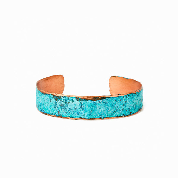 Rio Bangle Cuff Bracelet by Elke Van Dyke. A stackable handcrafted turquoise patina copper bangle.