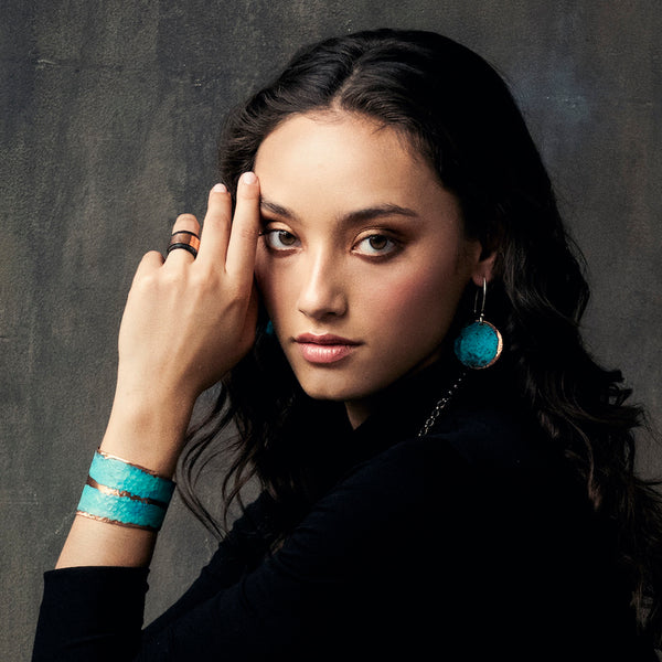Rio Cuff Bracelet—handcrafted patina copper with flowing sculptural form. A bold expression of tidal movement from Elke Van Dyke’s Seascape Collection.