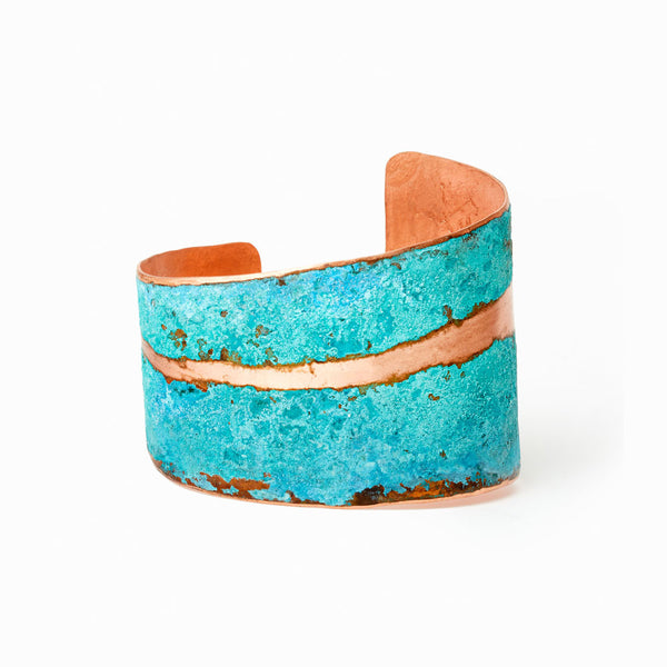 Rio Cuff Bracelet—handcrafted patina copper with flowing sculptural form. A bold expression of tidal movement from Elke Van Dyke’s Seascape Collection.