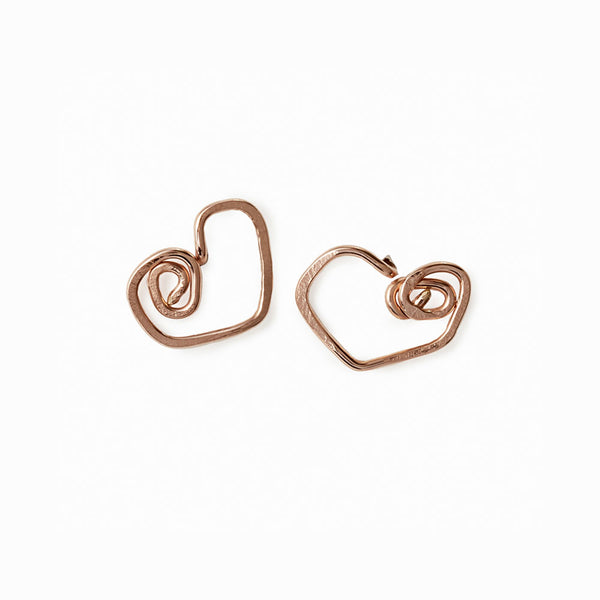 Rose Gold Heart Stud Earrings by Elke Van Dyke – handcrafted solid 14k rose gold or vermeil with minimalist design and symbolic warmth.
