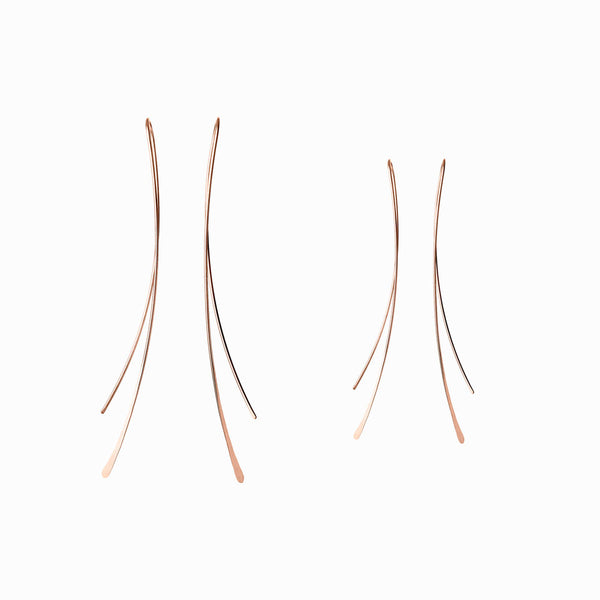 Elke Van Dyke Design Rose Gold Wisp Threader Earrings both sizes