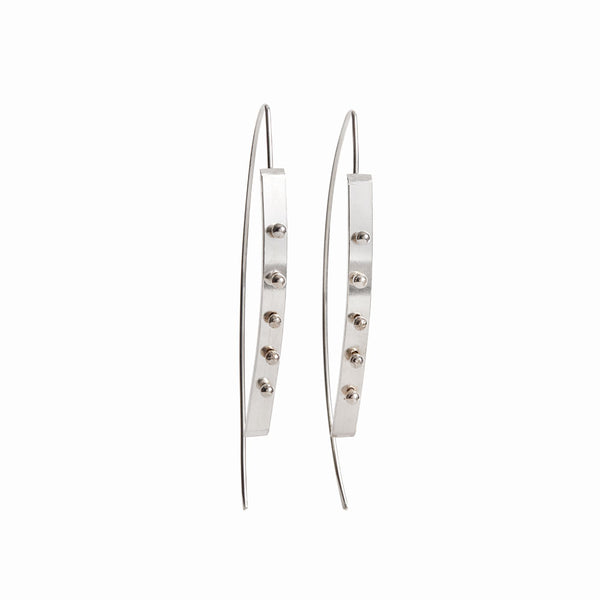 Silver Moonscape earrings - sculptural dome form in high polished sterling silver, minimalist elegance by Elke Van Dyke.