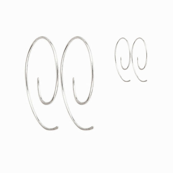 Elke Van Dyke Design Silver Spiral Hoop Threader Earrings both sizes