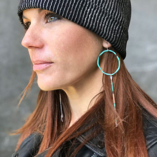 Turquoise Positano Dangle Earrings by Elke Van Dyke Design, handmade copper and silver with turquoise patina.