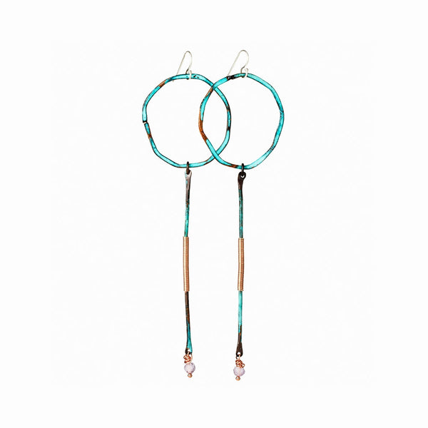 Turquoise Positano Dangle Earrings by Elke Van Dyke Design, handmade copper and silver with turquoise patina.