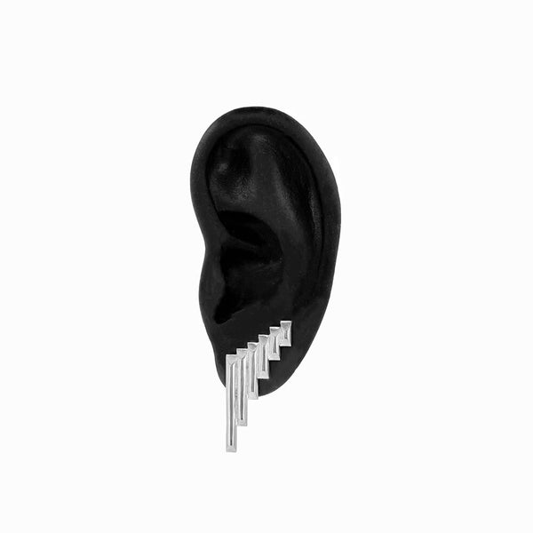 Elke Van Dyke Design Basalt Ear Climber in sterling silver on black ear