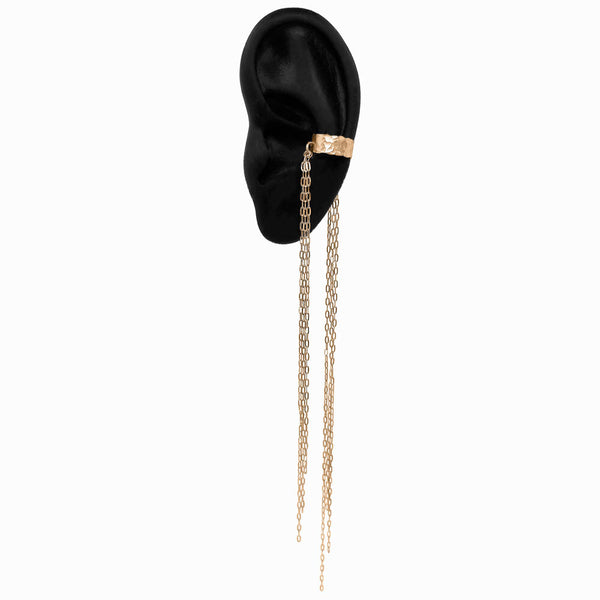 Waterfall Ear Cuff in 14K Gold-fill with long cascading chain strands by Elke Van Dyke Design.