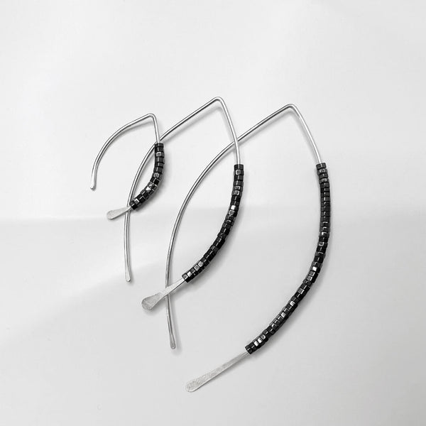 Elke Van Dyke Design Hematite Silver Wishbone Threader Earrings all sizes