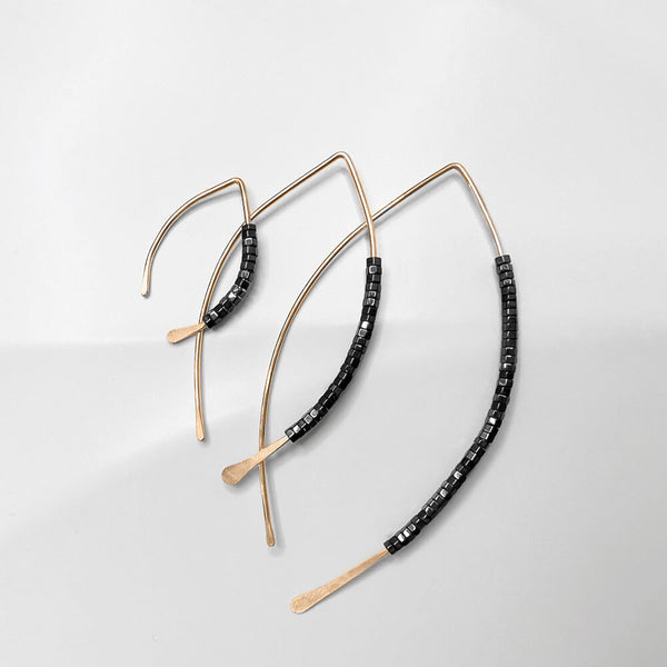 Elke Van Dyke Design Hematite Gold Wishbone Threader Earrings all sizes