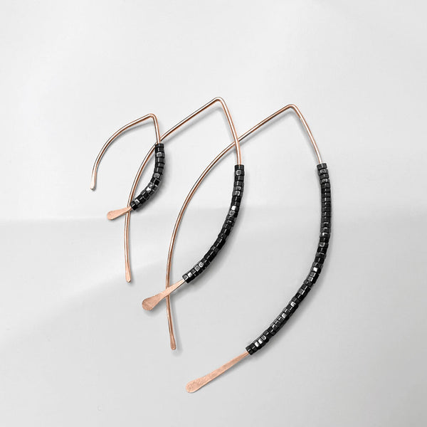 Elke Van Dyke Design Hematite Rose Gold Wishbone Threader Earrings all sizes