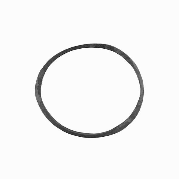 Oxidized Orbit bangle bracelet with hand-aged sculptural form in oxidized silver. Wear solo or stack. By Elke Van Dyke.