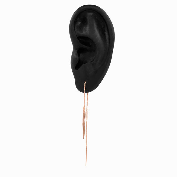 Elke Van Dyke Design image of the Gold Icicle Chain Threader Earrings on a black mannequin ear