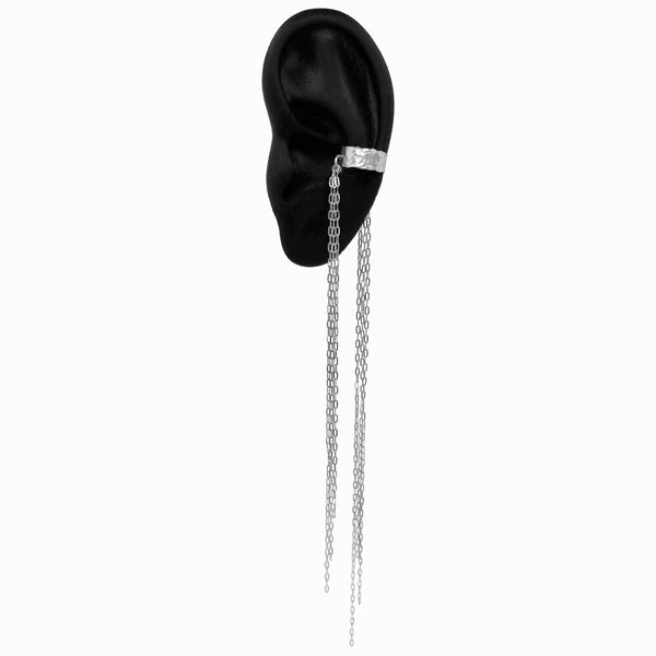 Waterfall Ear Cuff in sterling silver with cascading chain strands by Elke Van Dyke Design.
