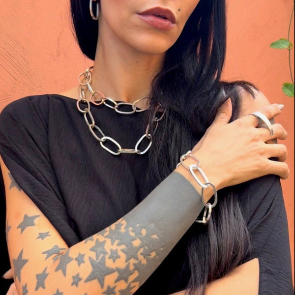 Sacred Bond chain link bracelet—handcrafted in polished sterling silver. Bold, sculptural, and enduring. A modern heirloom designed for lasting impact.