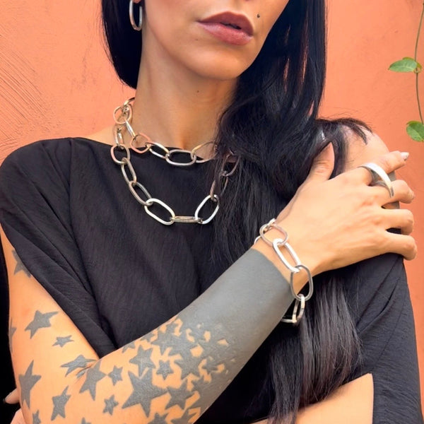Sacred Bond Chain Link Necklace—handcrafted in polished sterling silver, bold sculptural design crafted to elevate every look by Elke Van Dyke.
