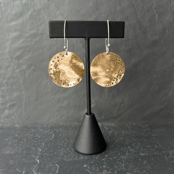 Elke Van Dyke's Gold Cresent Earrings – handcrafted high polish 14K gold over sterling silver inspired by celestial textures. 