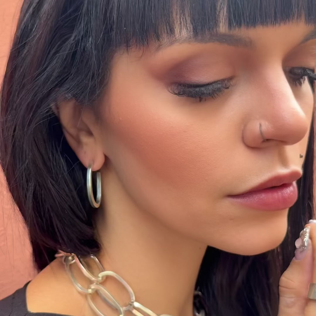 Video of Elke Van Dyke Design Sacred Bond Collection on model, handcrafted sterling oval silver chain link necklace, bracelet and earrings.