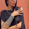 Video of Elke Van Dyke Design's Sacred Bond Necklace, Bracelet and Earrings handcrafted in sterling silver on model.