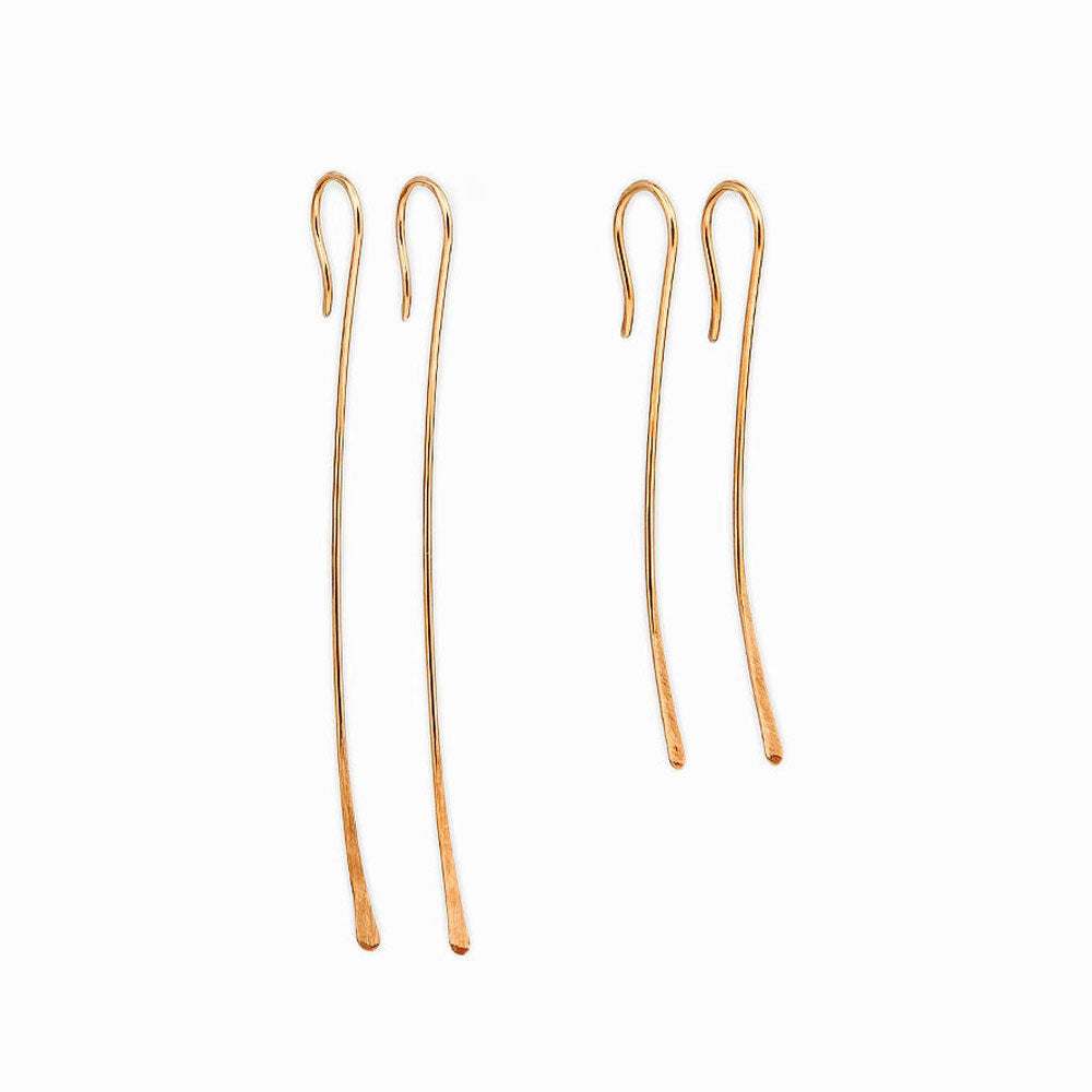 Elke Van Dyke Design Gold Tendril Threader Earrings both sizes