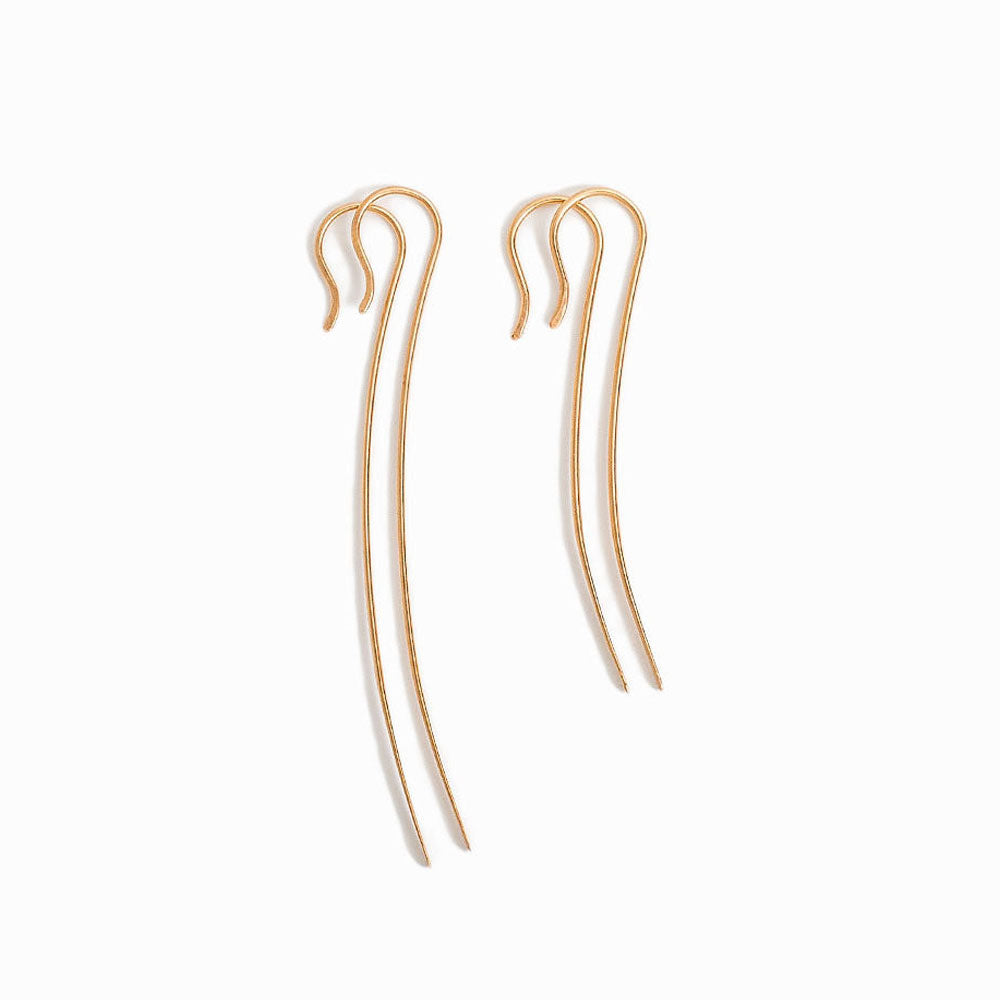 Elke Van Dyke Design Gold Tendril Threader Earrings both sizes laying flat