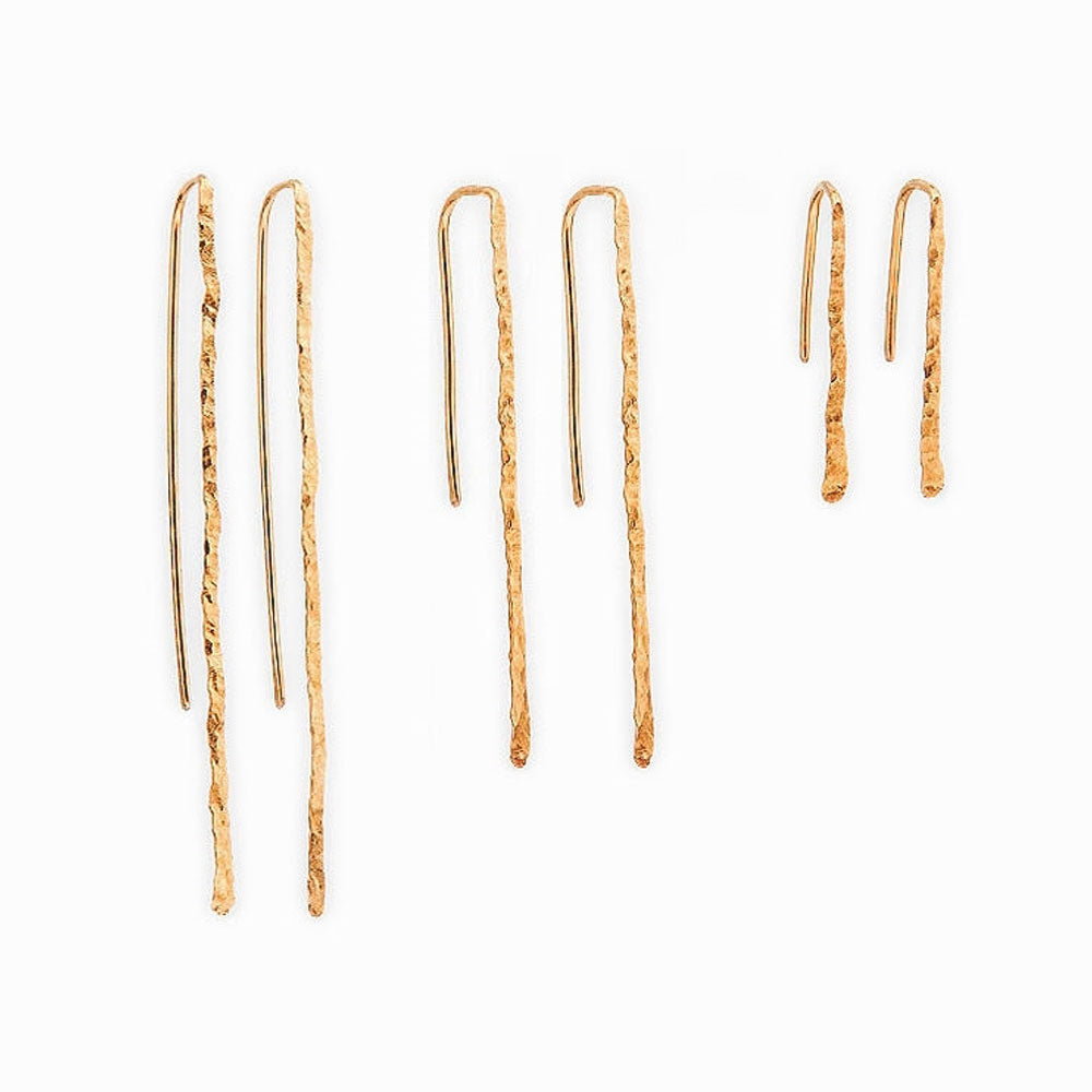 Elke Van Dyke Design Gold Twig Threader Earrings all sizes