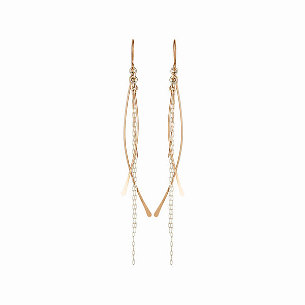 Elke Van Dyke Design Gold Waterfall Chain Dangle Earrings Front View