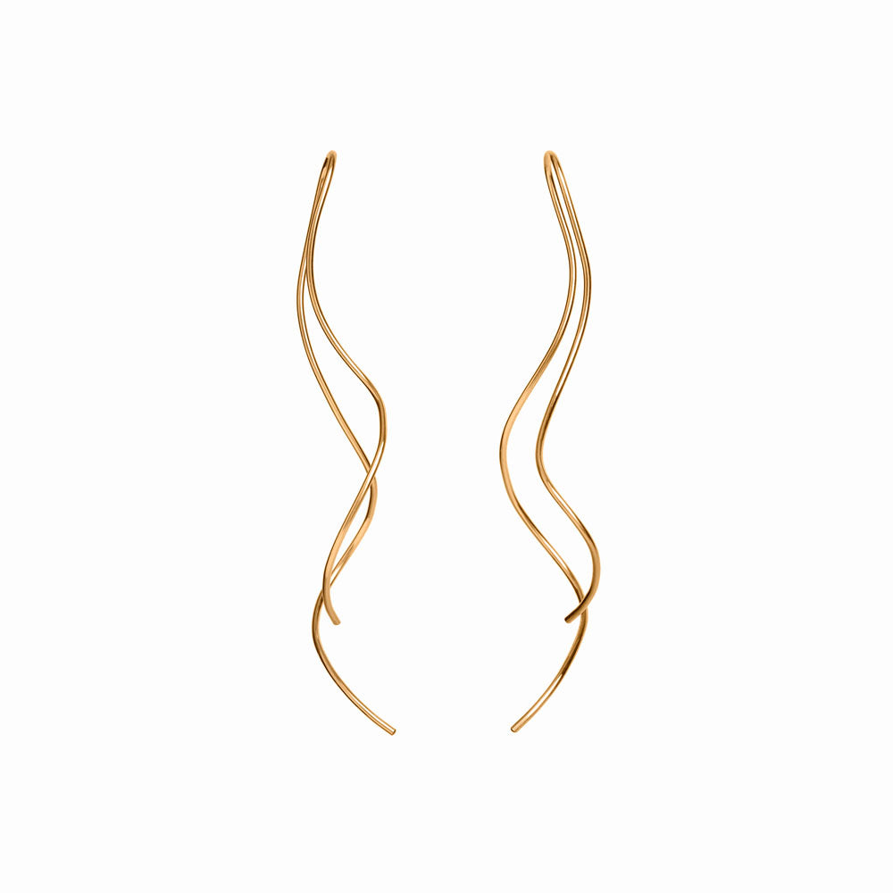 Elke Van Dyke Design Long Gold Squiggle Threader Earrings