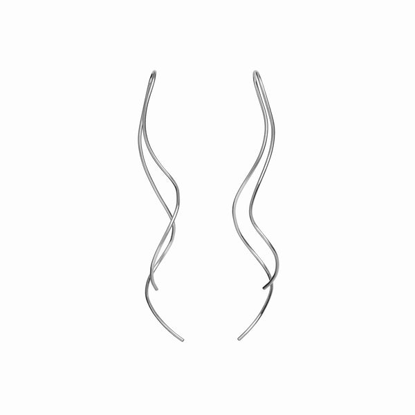 Long Silver Squiggle Threader Earrings