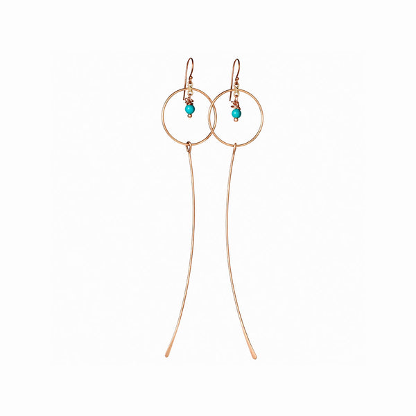 Rose Gold Moon Dangle Earrings with Turquoise
